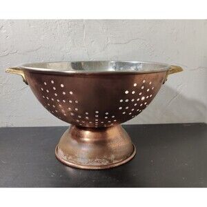 Vtg COLANDER Strainer B&M DOURO COPPER NICKEL BRASS PEDESTAL PATINA 9"